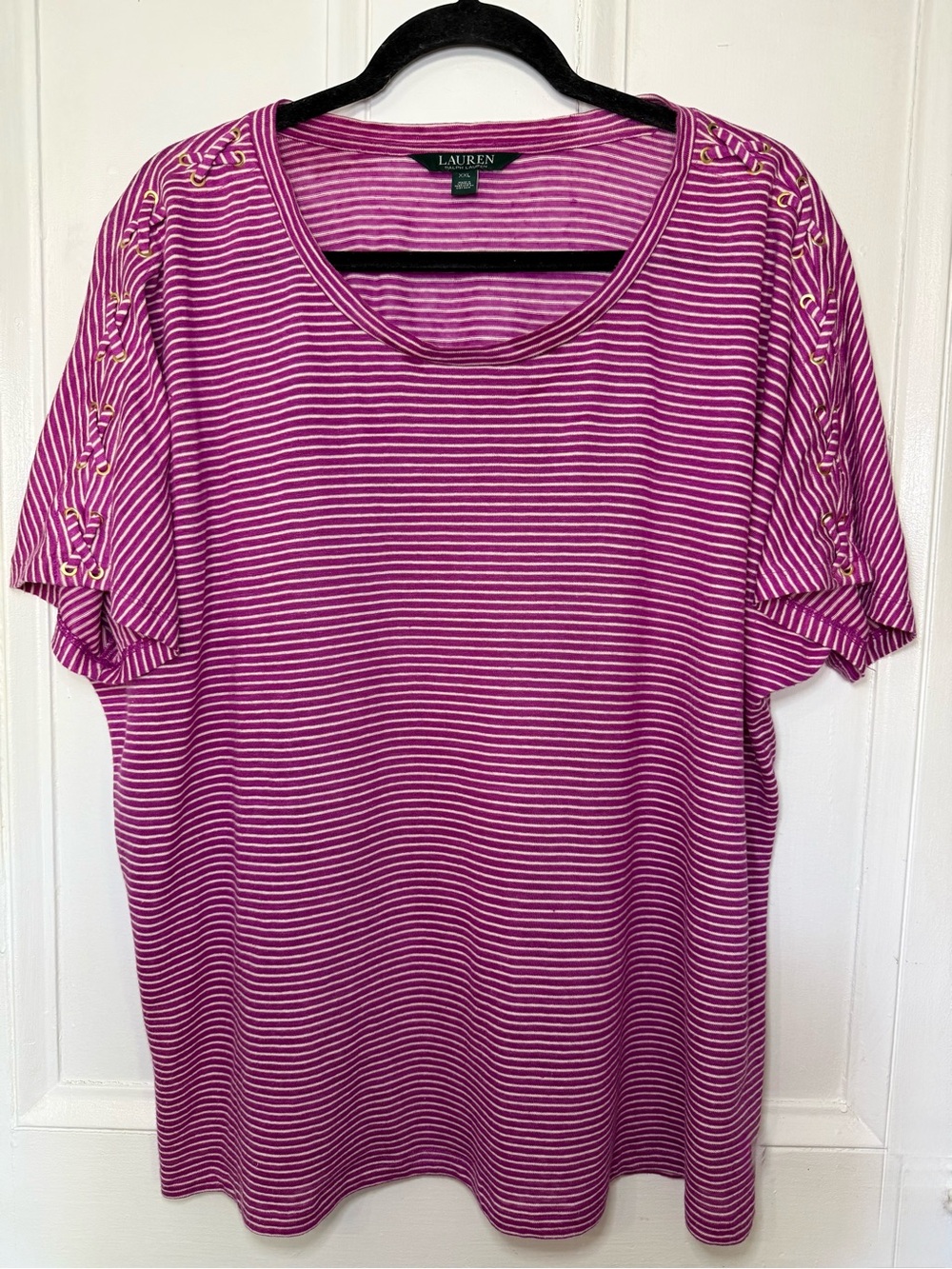 Lauren Ralph Lauren Striped Lace-Up Sleeve Top - XXL
